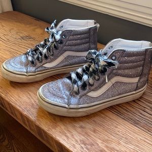 Vans kids glitter high top sneakers, GUC, size 2, Silver